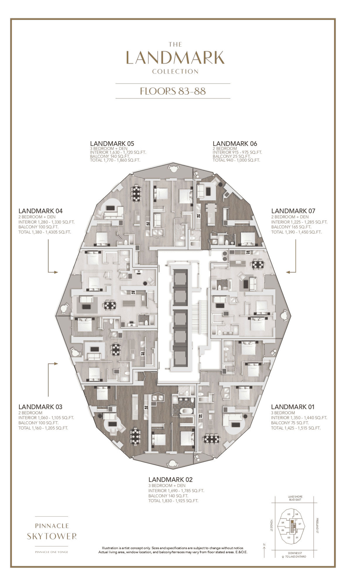 One Yonge SkyTower Landmark Collection floorplate – premium Toronto condos with panoramic lake and skyline views
